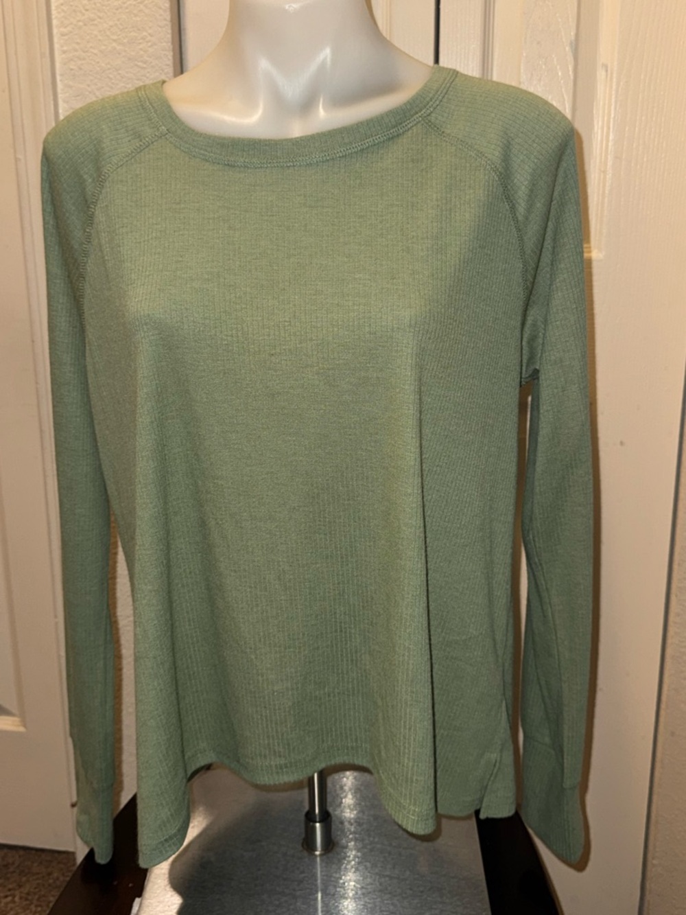 Muk Luks Light Sage Green Long-Sleeve Crewneck Top